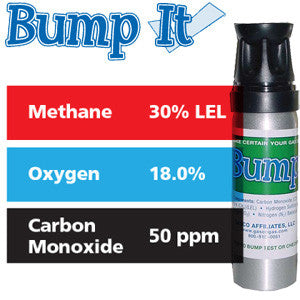 Gasco Multi-Gas Bump-It 360: 30% LEL Methane, 18% Oxygen, 50 ppm Carbon Monoxide, Balance Nitrogen