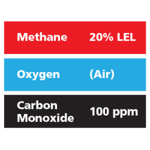 Gasco Multi-Gas 313: 20% LEL Methane, 100 ppm Carbon Monoxide, Balance Air