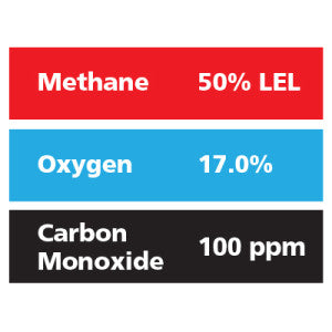 Gasco Multi-Gas 321: 50% LEL Methane, 17% Oxygen, 100 ppm Carbon Monoxide, Balance Nitrogen