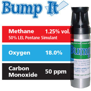 Gasco Multi-Gas Bump-It 323E: 1.25% vol. Methane (50% LEL Pentane Equivalent), 18% Oxygen, 50 ppm Carbon Monoxide, Balance Nitrogen