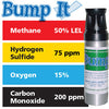 Gasco Multi-Gas Bump-It Quad Mix: 50% LEL Methane, 15% Oxygen, 200 ppm Carbon Monoxide, 75 ppm Hydrogen Sulfide, Balance Nitrogen