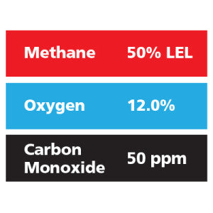 Gasco Multi-Gas 318: 50% LEL Methane, 12% Oxygen, 50 ppm Carbon Monoxide, Balance Nitrogen