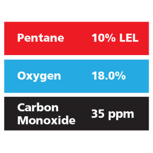 Gasco Multi-Gas 325: 10% LEL Pentane, 18% Oxygen, 35 ppm Carbon Monoxide, Balance Nitrogen