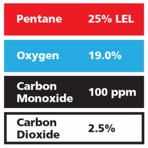 Gasco Multi-Gas 363: 25% LEL Pentane, 19% Oxygen, 100 ppm Carbon Monoxide, 2.5% Carbon Dioxide, Balance Nitrogen