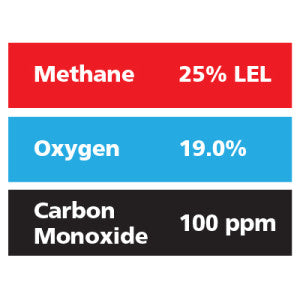Gasco Multi-Gas 367: 25% LEL Methane, 19% Oxygen, 100 ppm Carbon Monoxide, Balance Nitrogen