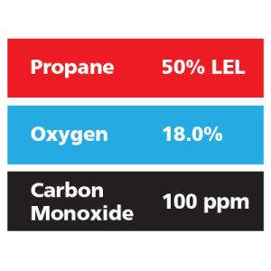 Gasco Multi-Gas 379S: 50% LEL Propane, 18% Oxygen, 100 ppm Carbon Monoxide, Balance Nitrogen