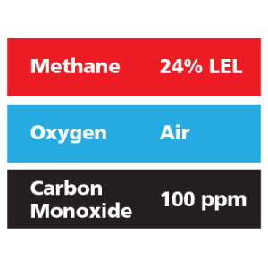 Gasco Multi-Gas 394: 24% LEL Methane, 100 ppm Carbon Monoxide, Balance Air