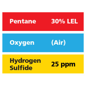 Gasco Multi-Gas 407: 30% LEL Pentane, 25 ppm Hydrogen Sulfide, Balance Air