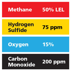 Gasco Multi-Gas 429S: 50% LEL Methane, 15% Oxygen, 200 ppm Carbon Monoxide, 75 ppm Hydrogen Sulfide, Balance Nitrogen