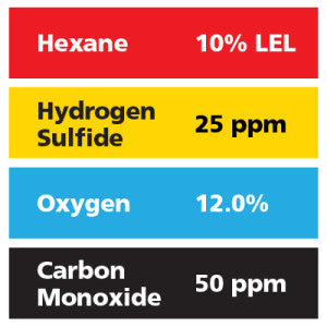 Gasco Multi-Gas 432: 10% LEL Hexane, 12% Oxygen, 50 ppm Carbon Monoxide, 25 ppm Hydrogen Sulfide, Balance Nitrogen