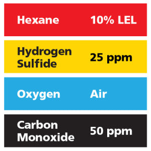 Gasco Multi-Gas 452: 10% LEL Hexane, 50 ppm Carbon Monoxide, 25 ppm Hydrogen Sulfide, Balance Air