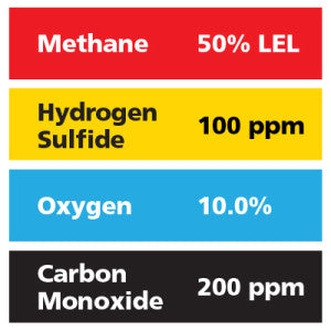 Gasco Multi-Gas 454: 50% LEL Methane, 10% Oxygen, 200 ppm Carbon Monoxide, 100 ppm Hydrogen Sulfide, Balance Nitrogen