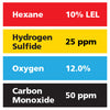 Gasco Multi-Gas 458: 10% LEL Hexane, 12% Oxygen, 50 ppm Carbon Monoxide, 25 ppm Hydrogen Sulfide, Balance Air