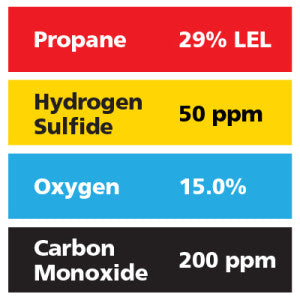 Gasco Multi-Gas 461: 29% LEL Propane, 15% Oxygen, 200 ppm Carbon Monoxide, 50 ppm Hydrogen Sulfide, Balance Nitrogen