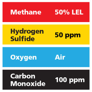 Gasco Multi-Gas 466: 50% LEL Methane, 100 ppm Carbon Monoxide, 50 ppm Hydrogen Sulfide, Balance Air