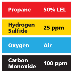 Gasco Multi-Gas 470: 50% LEL Propane, 100 ppm Carbon Monoxide, 25 ppm Hydrogen Sulfide, Balance Air